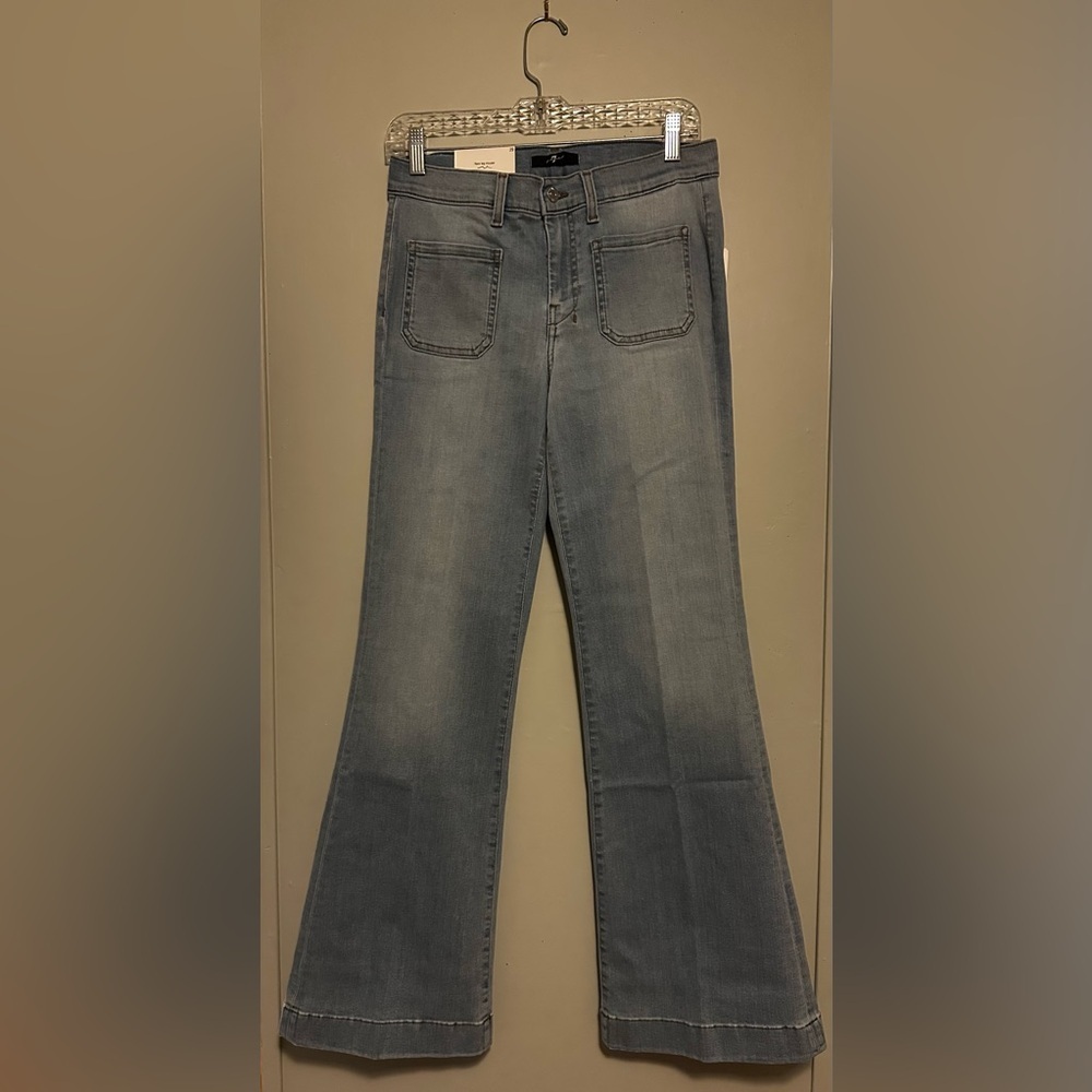 7 For All Mankind Dojo Tailorless Wide Leg Flare Jeans Light Wash Size 29 NWT - Picture 4 of 9